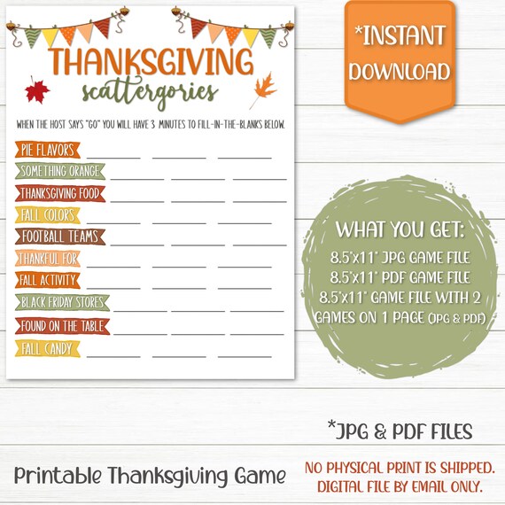 Thanksgiving Scattergories Game Printable Games Fall Games Etsy