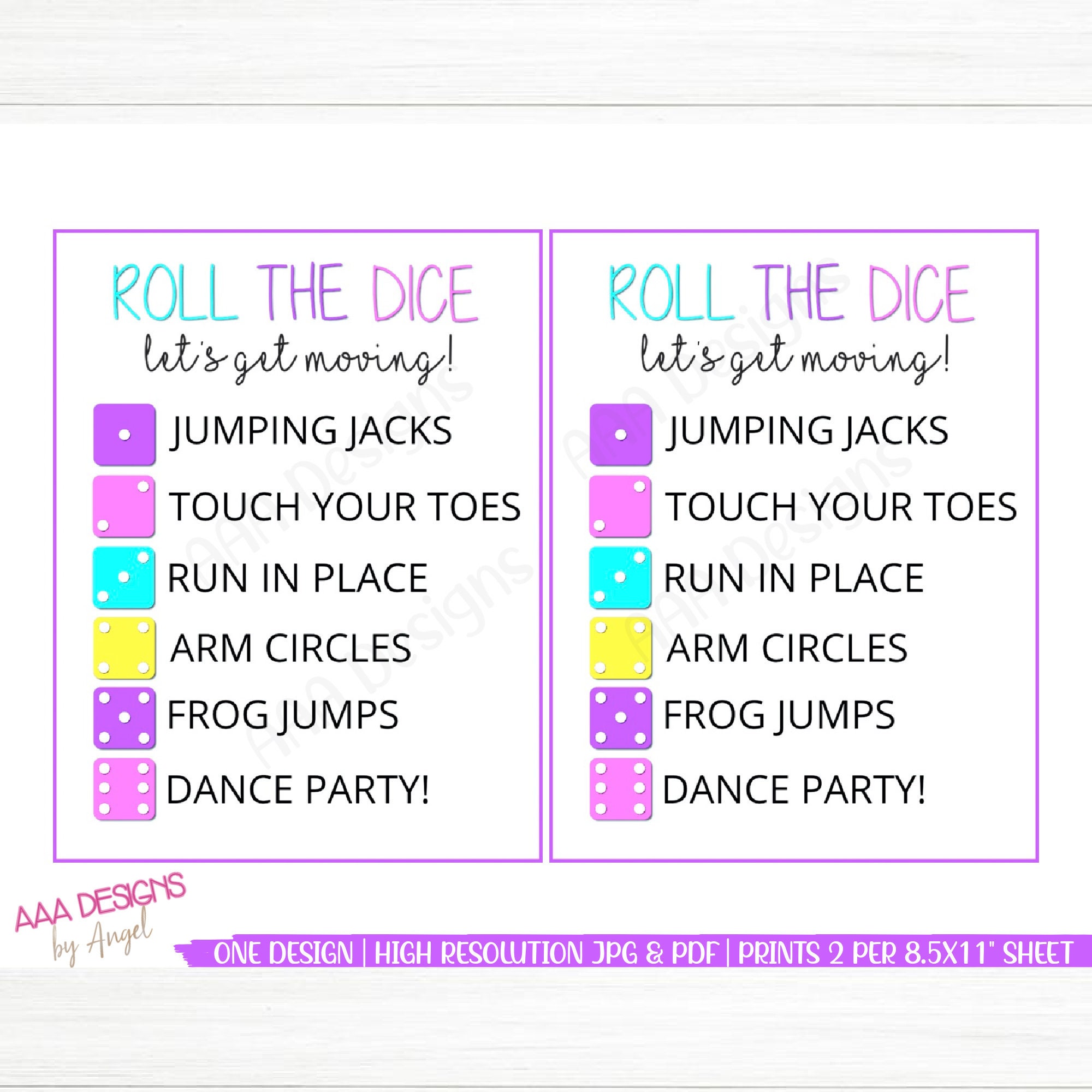 Printable Exercising Dice Game Printable Roll the Dice Game Digital