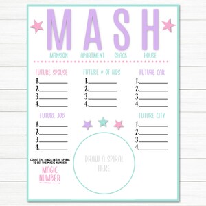 MASH Game Printable MASH Game Digital File Instant | Etsy