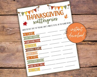 Spel Thanksgiving Scattergories | Afdrukbare games | Herfstspellen | Direct downloaden