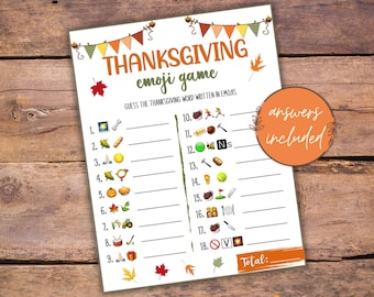 Juego de emojis de Acción de Gracias / Juegos imprimibles / Actividad infantil para el aula y la familia / Juegos de otoño / Descarga instantánea