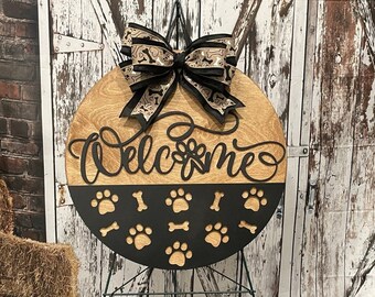 Front Door Decor | Welcome Wooden Door Hanger | Wooden Door Round | Everyday door Hanger | All Season Decor | All Season Hanger