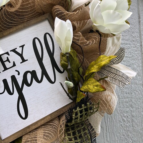 Hey shops y'all Sign mesh wreath, Front door wreath, greeting wreath, Hey Y'all sign, Non Holiday wreath