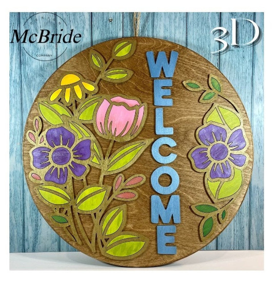 Front Door Decor Flower Spring Wood Round Spring Door