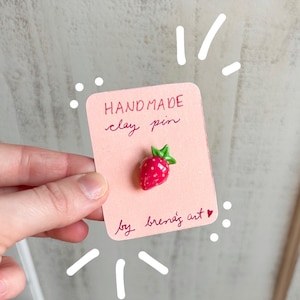 Polymer Clay Strawberry Pin: Miniature Food Jewelry