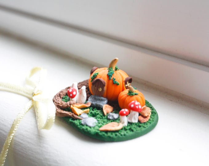 Polymer Clay Cute Fairy House Pumpkin Scene: Woodland Pumpkin Clay ...