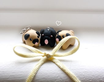 Polymer Clay Pug Charm: Miniature Dog Figurine, Desk Buddy