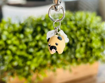 Polymer Clay Pug Keychain or Phone Charm: Handmade Miniature, Dog Lover Gift