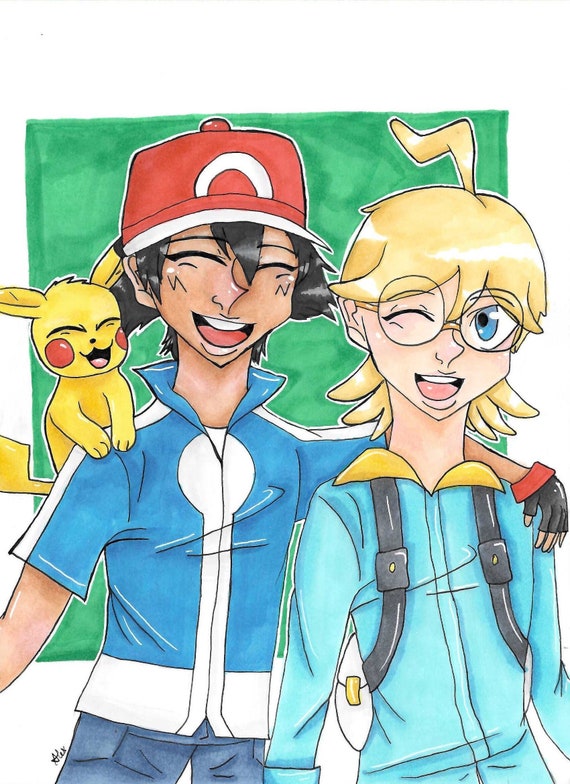 Ash Ketchum And Clemont Pokemon Xyz Print Etsy