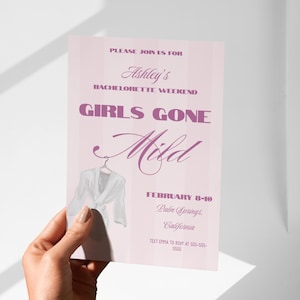 Uitnodiging vrijgezellenfeest Girls Gone Mild | Uitnodiging vrijgezellenfeest spa | Aanpasbare sjabloon | Canvasuitnodiging | Vrijgezellenroute