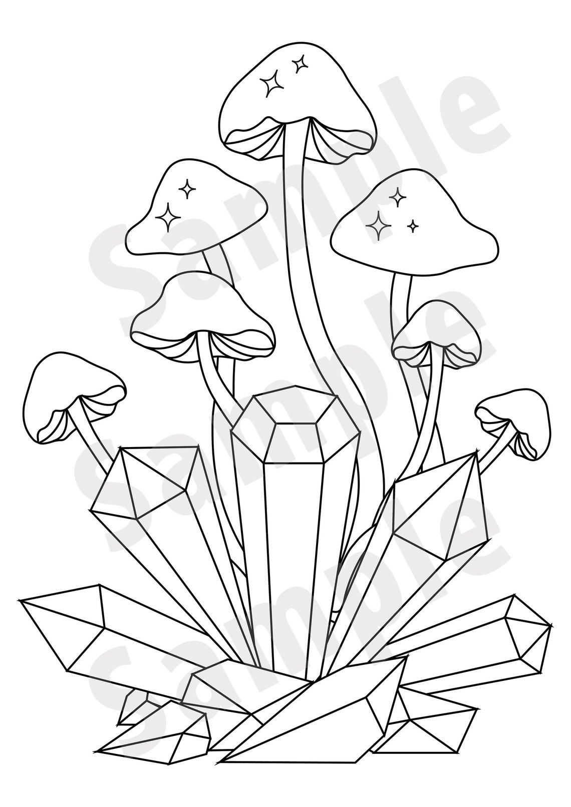 Mushroom and Crystal Cluster Coloring Page - Etsy