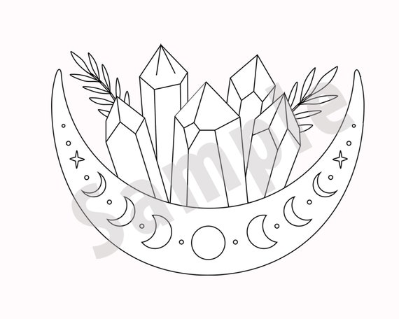 Moon and Crystals Coloring Page - Etsy