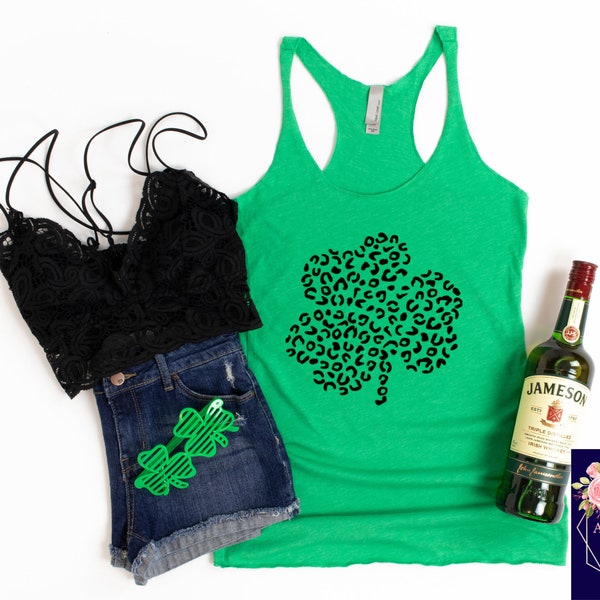 St. Patrick's Day Adult Tank Top |  Leopard Clover Tank Top | St. Patty's Day Tank Top | Ladies St. Patrick's Day Shirt | Women St Pattys