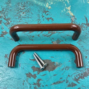 Pair of Vintage Red retro cabinet door or drawer D Handles 96mm centres