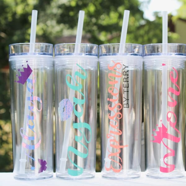 Skinny Tumblers for Slumber Parties, Birthday Parties, Personalized Tumbler, Sleepover, Party Favors, Custom Tumbler