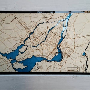 Cadre mural décoratif en bois Ile de Montréal et ses environs (Rive Nord / Rive Sud)