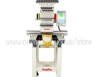 YungFu 15 Needle Compact Commercial Embroidery Machine up to 1200 RPM Speed with a 10" Color LCD Touch Screen