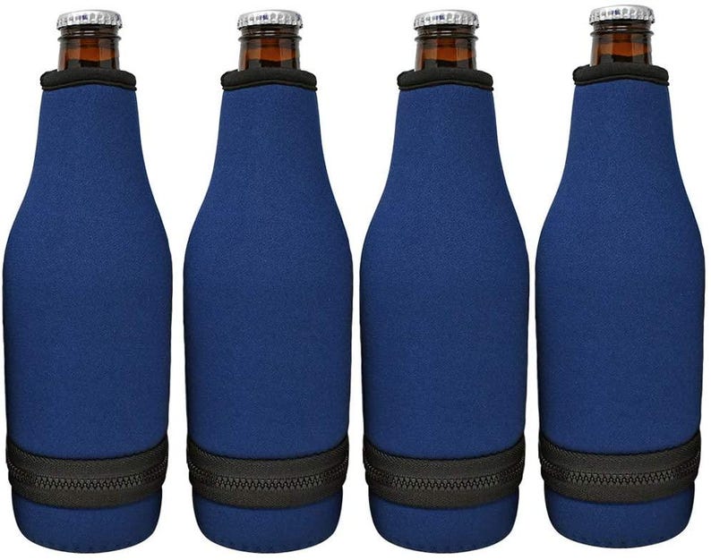 Custom Neoprene Bottle Cooler with Zipper/Custom Beer Cooler Drink Beer/Personalized Bottle Hugger/Party Favors/Beer Cooler/Wedding Favors Navy Bottom Zipper