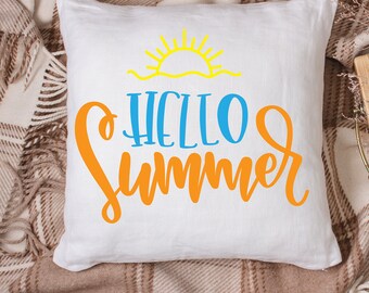 Hello Summer Pillow, Summer Pillow, Farmhouse Summer Pillow, Burlap Pillow, Summer Burlap Pillow