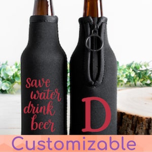 Custom Neoprene Bottle Cooler with Zipper/Custom Beer Cooler/Drink Beer/Personalized Bottle Hugger/Party Favors/Beer Cooler/Wedding Favors