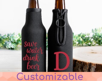Custom Neoprene Bottle Cooler with Zipper/Custom Beer Cooler/Drink Beer/Personalized Bottle Hugger/Party Favors/Beer Cooler/Wedding Favors