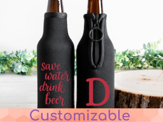 Custom Neoprene Bottle Cooler with Zipper/Custom Beer Cooler Drink Beer/Personalized Bottle Hugger/Party Favors/Beer Cooler/Wedding Favors