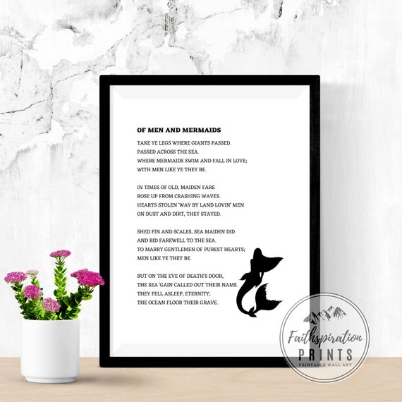 Of Men And Mermaids Option B Original Poetry Mermaid Wall Art Mermaid Poem Art Mermaid Decor