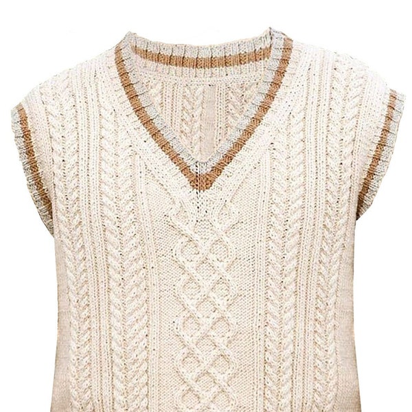 Men's Cricket Vest Pattern | Aran Knitting Pattern | Classic Cable Knit Slipover Tennis, Golf PDF Download