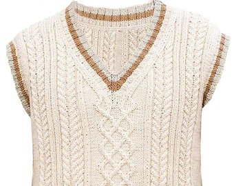 Men's Cricket Vest Pattern | Aran Knitting Pattern | Classic Cable Knit Slipover Tennis, Golf PDF Download