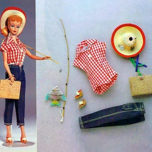 11.5 inch Doll Clothes, Picnic Outfit | 60s Sewing Pattern Retro Wardrobe Jeans Shirt + 11&quot; Fashion Dolls