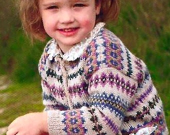Fair Isle CARDIGAN Pattern Girls 1-7 Yrs Instant PDF Download | Fair Isle Sweater | Shetland Cardigan Kids |