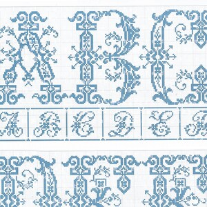 1800er Französische Kreuzstich-Monogramme, fabelhafte dekorative ABC Printable Charts Tapisserie Stricken +