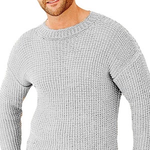 Herren ausgestattet Pullover Rundhalsausschnitt | Einfaches Strickmuster Gerippter Pullover | DIY Freund Geschenk | PDF-Download