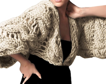 Easy Knitting Pattern Super Chunky Bolero Shrug | Winter Cable Knit Jacket | Women's Crop Tops, Wraps XS-XL | PDF Download