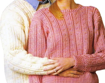 Women's Men's Sweater Crochet Patterns Cables | Aran Yarn Pullover S to 2X | Crochet For Men & Women | PDF Download