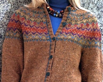 Fair Isle CARDIGAN For Women  | Vintage Fair Isle Pattern Cutest Colors | Instant PDF Download