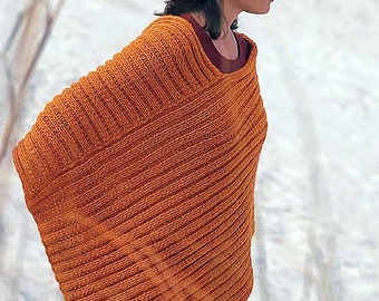 Simple Ribbed Poncho, Womens Wrap | EASY Beginners Knitting Pattern Instant PDF Download
