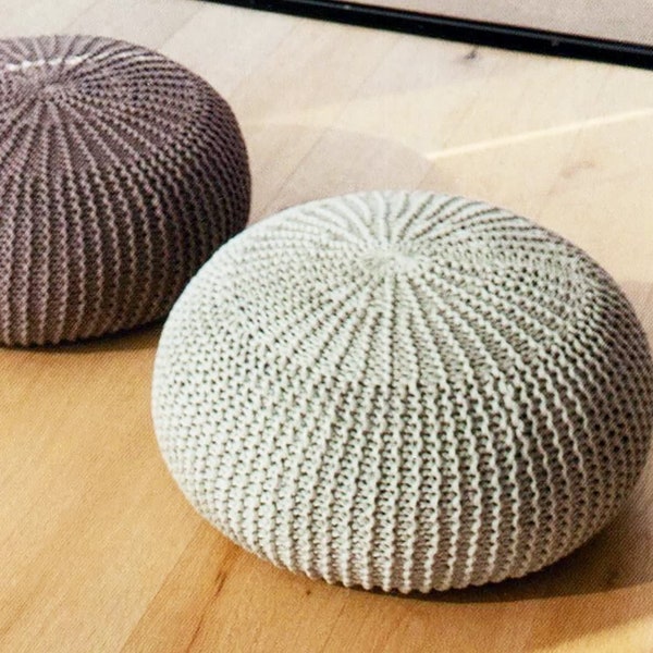 Easy Knitting Pattern Pouf | Footstool Ottoman Minimalistic Neutral Decor | Round Floor Pillow | Instant PDF Download