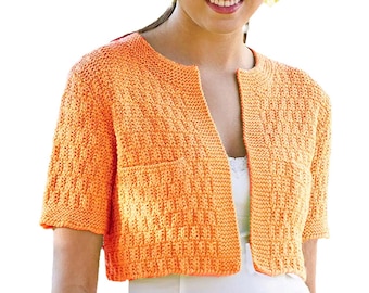 Super Cropped Cardigan | DK Knitting Patterns | Women's Crop Top | Cool Vintage Pattern Instant PDF Download