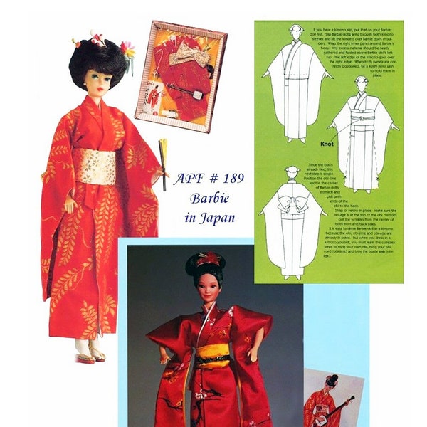 Kimono japonais de vêtements de poupée de 30,5 cm (11,5 po.) | Patron de couture de vêtements de poupée à la mode des années 60 à télécharger en PDF