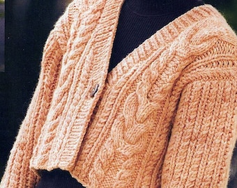 Crop Cabled Cardigan Knitting Pattern | Women's Crop Sweater, Jacket Vintage Chunky Pattern Instant PDF Download