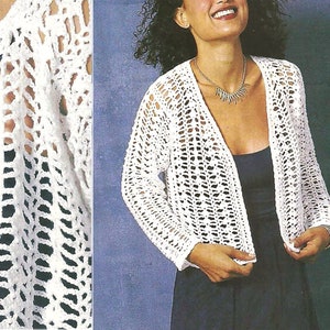 White Cropped Jacket, Lace Cardigan | Crochet Pattern Bolero Shrug S-XL | Women's Summer Tops | PDF Download