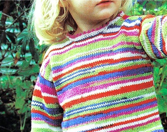 Maglione arcobaleno / Modello di maglia facile per bambini, adatto ai principianti / Pullover per bambini e bambine dai 5 ai 10 anni / Download PDF