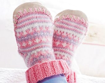 Pantuflas infantiles fáciles de tejer / Pantuflas Fair Isle cómodas, botines tejidos con suela (PDF)
