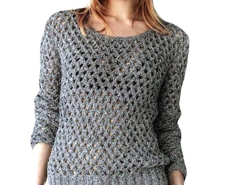 Chunky Mesh Fitted Top, Knitting Pattern | Women's Sweater Casual But Elegant Long Sleeves | Instant PDF Download