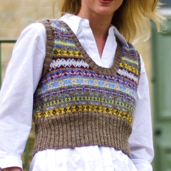 Fair Isle Tank Top | Crop Vest | Women's Tops Knitting Pattern Instant PDF Download | Stranded Colorwork Sweater