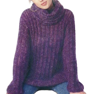 Chunky Ribbed Sweater For Women | Easy Knitting Pattern, Awesome Blackberry Turtle Neck Irish Rib | Instant PDF Download