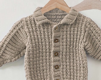 Fisherman&#39;s Rib Aran Cardigan For Baby | Knitting Patterns For Baby 3 mo. to 5 yrs. | Instant PDF Download