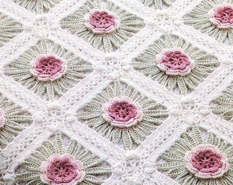 PDF Pattern Crochet Blanket | Child Blanket | Baby Blanket Girl | Crochet Rose Pattern | Flower Blanket