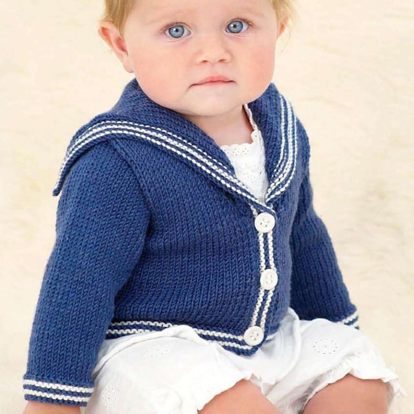 PDF Pattern Baby Girl Sailor Outfit 0 mo. to 3 yrs. | Cutest Sailor Jacket Knitting Pattern Instant PDF Download